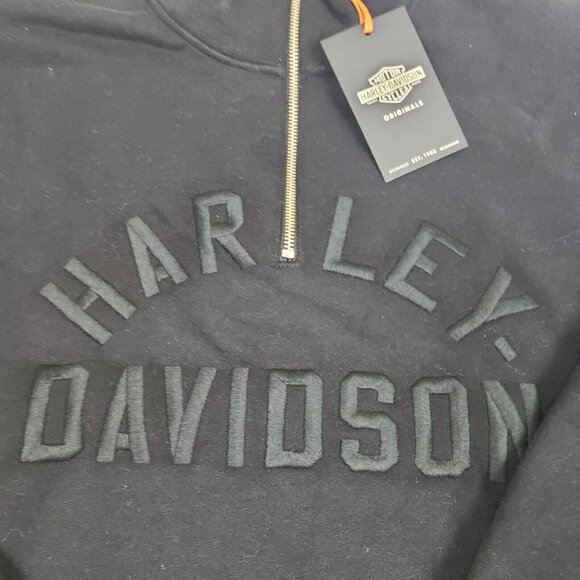 Harley Davidson Black Pullover with half zipper Size Medium Jacket Embroidered - Picture 2 of 8